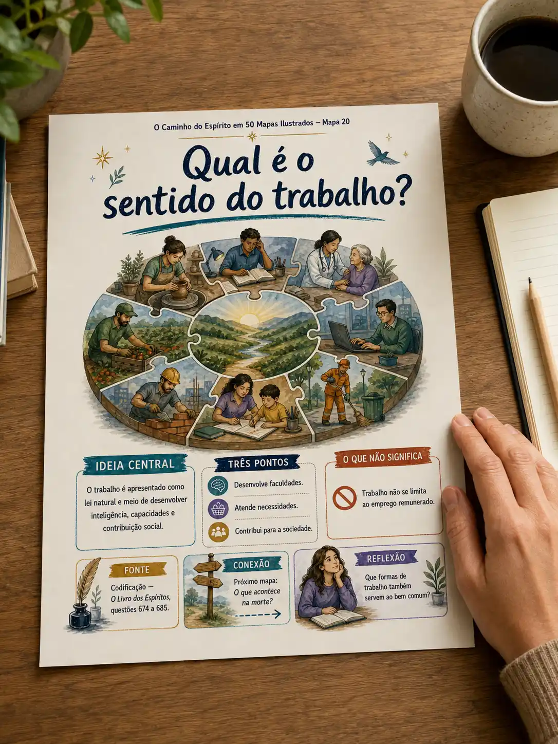 Mapa ilustrado impresso em uma mesa de estudos